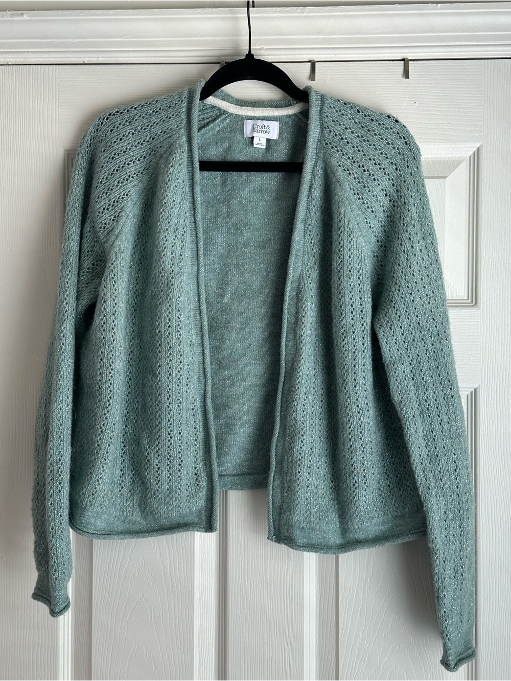 Croft & Barrow Open Front Mint Green Knit Cardigan